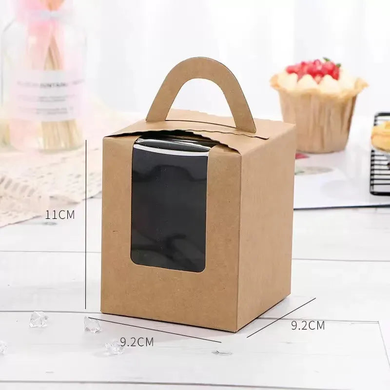 Individual Mini Dessert Paper Cupcake Muffin French Mousse Packaging Box Handheld Window Design for Baking Supplies