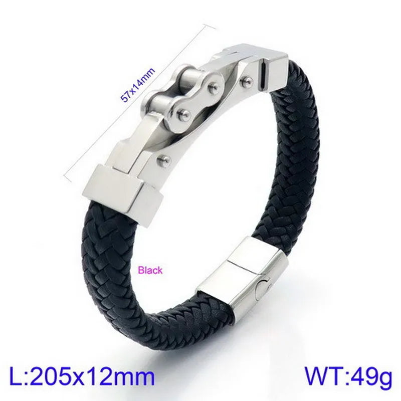 Hip-Hop Retro Color Block Pu Leather Titanium Steel Plating 18K Gold Plated Men's Bracelets