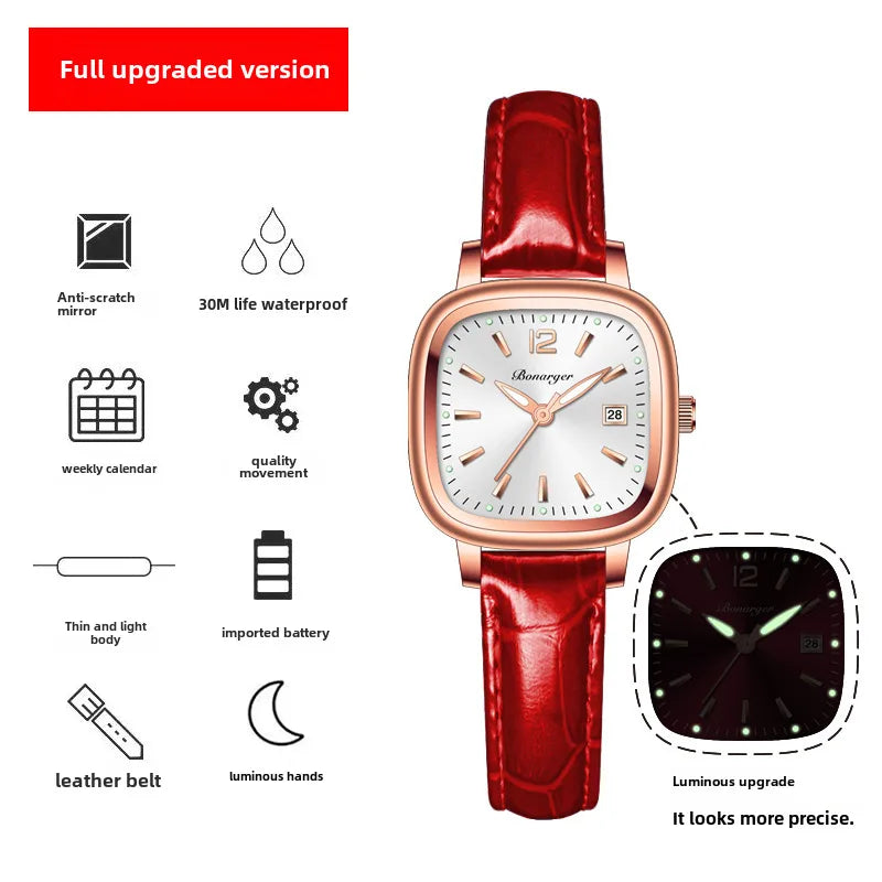 Small square sugar Women's Watch girls niche light luxury high-grade women's waterproof high-end genuine goods  style women's watch