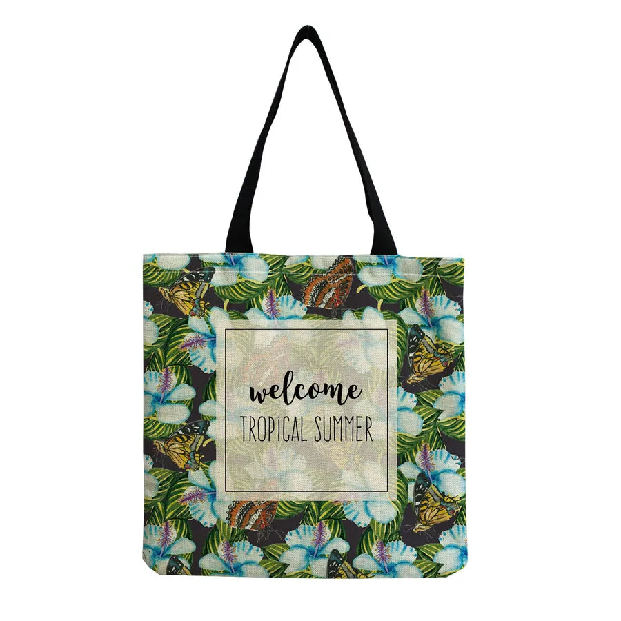 women's tropical leaf shopping bags