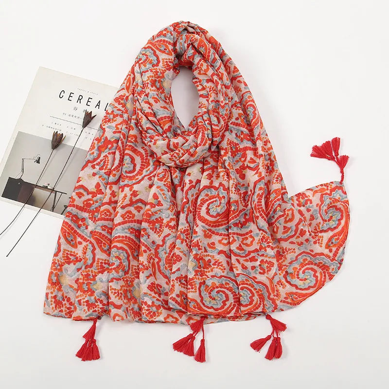 Women's Sweet Color Block Polyester Printing Scarf