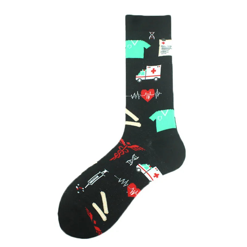 men's fashion cartoon nylon cotton printing crew socks a pair
