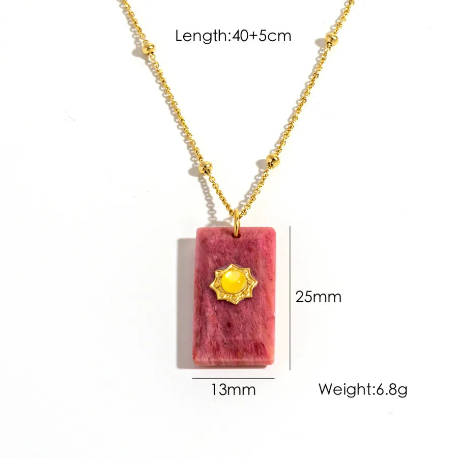 Wholesale Jewelry IG Style Geometric 304 Stainless Steel natural stone Gem Inlay Pendant Necklace
