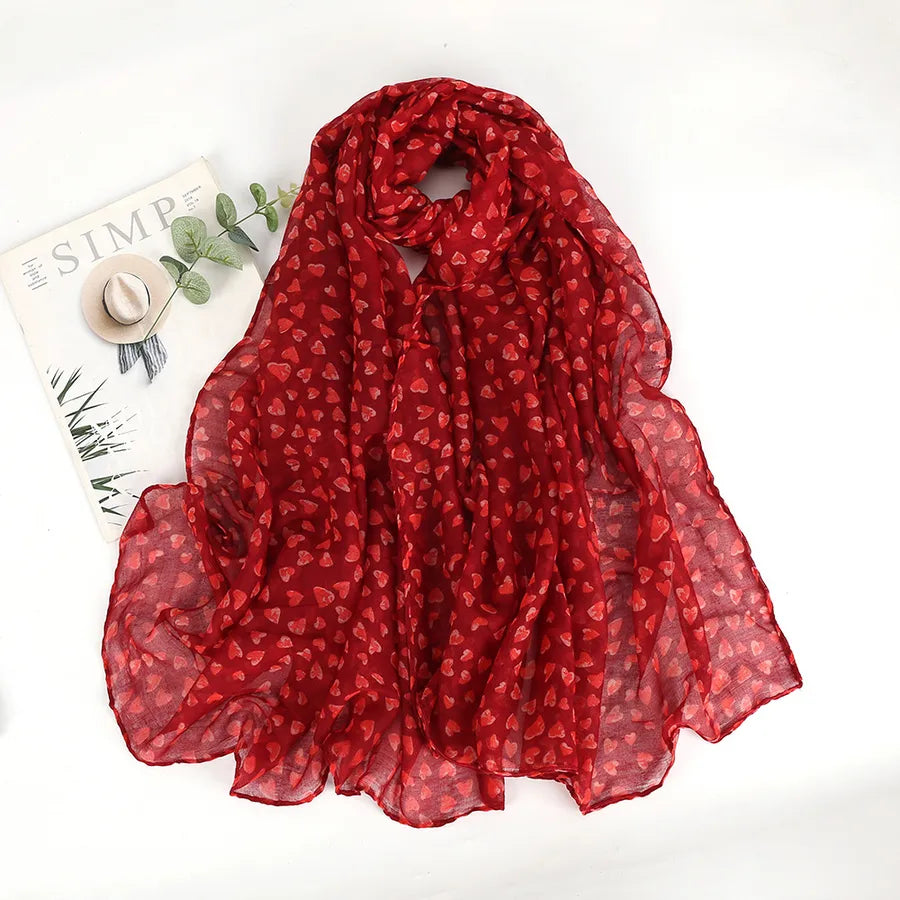 Women's Elegant Heart Shape Voile Printing Scarf