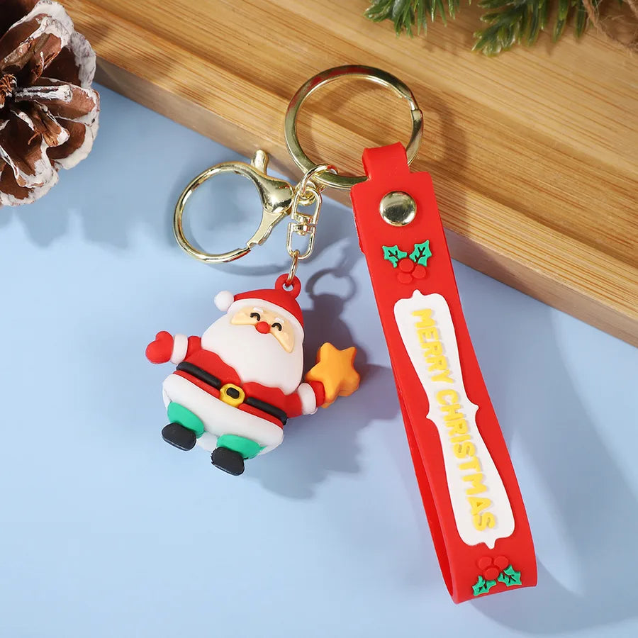 Cute Santa Claus PVC Flexible Glue Keychain Pendant Cartoon Snowman Toy Bag Bag Charm Holiday Small Gift