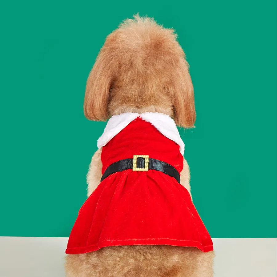 Christmas Theme Green Bow Tie Red Christmas Skirt Warm Small Medium Pet Sweater Princess Style Velvet Material Dog Clothes