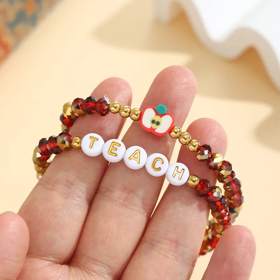 Elastic Apple Beaded Bracelet Set Thank You Teacher Gift Teacher's Day Educational Workers Present Casual Cute Acrylic Jewelry