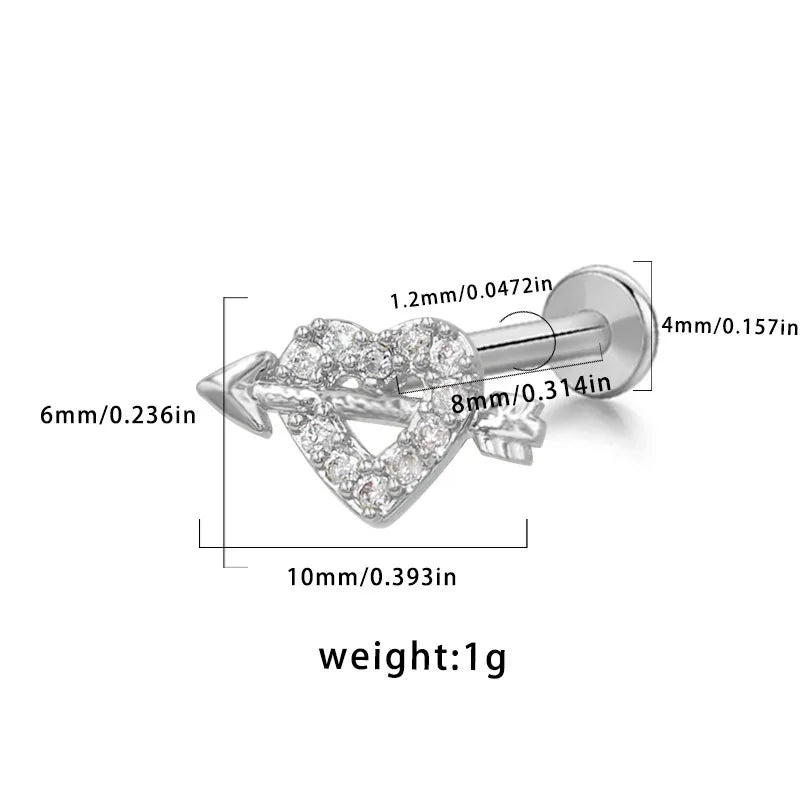 1 Piece Lip Rings Hip-Hop Vintage Style Rock Star Heart Shape Floral 316L Stainless Steel  Copper Inlay Resin Glass Gold Plated Lip Rings