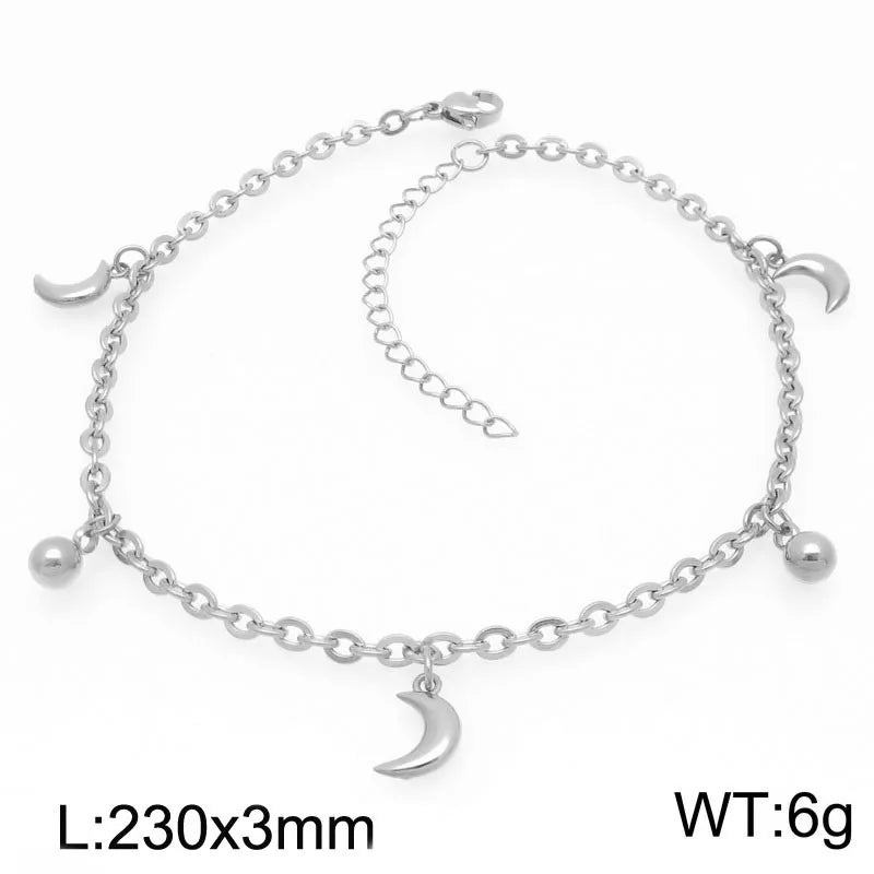 Wholesale Jewelry IG Style Vintage Style Star Moon Cherry 304 Stainless Steel 18K Gold Plated Anklet