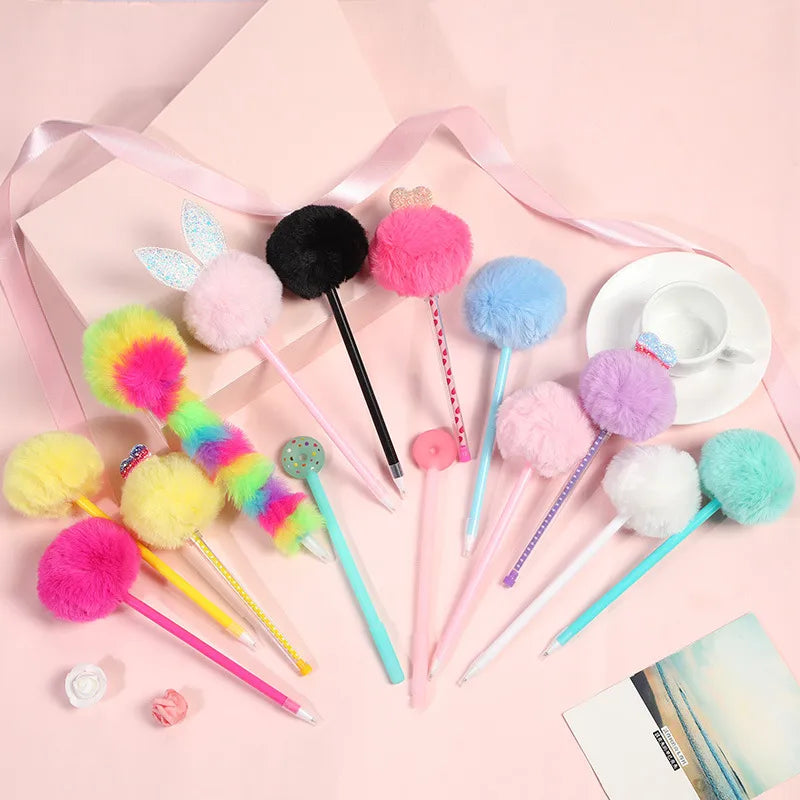 sweet and cute multi-color plush ball gel pen