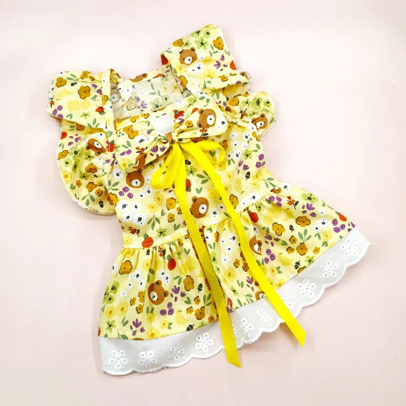 cute cotton flower bow knot pet clothing