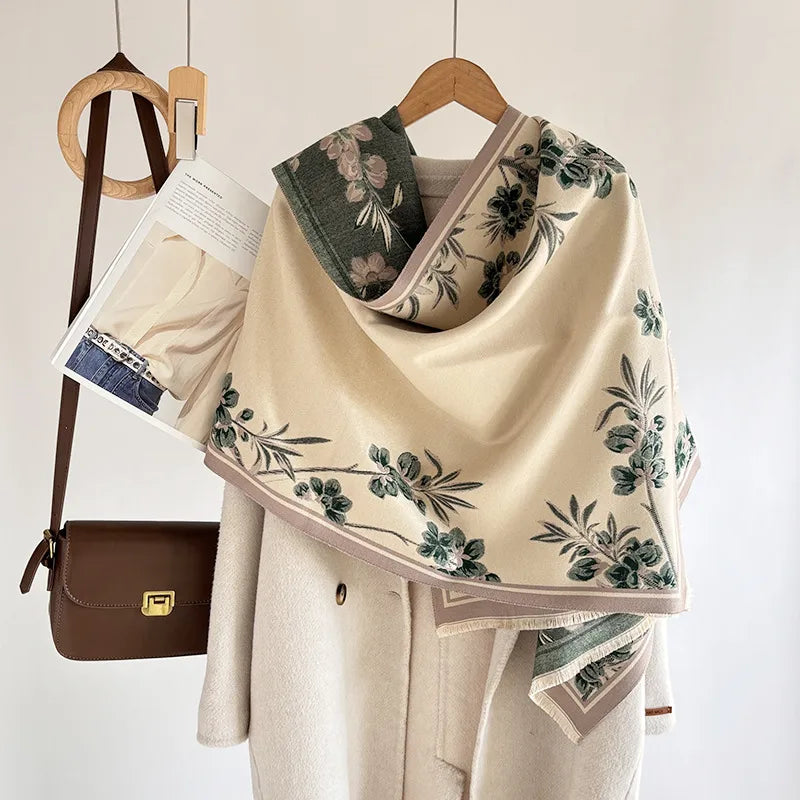 Women's Elegant Plant Imitation cashmere Jacquard Scarf