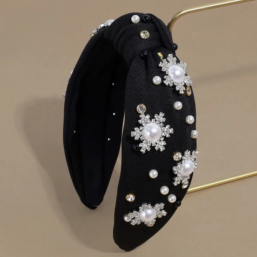 Elegant Christmas Themed Water Diamond Snowflake Hairband Versatile Wide Edge Knot Design  Style Women's Headwear