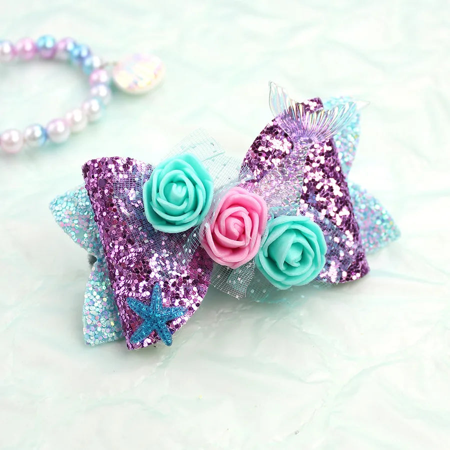 Amazon's Hottest Mermaid Princess Glitter Bow Shell Pearl Children's Girl Cute Hairpin