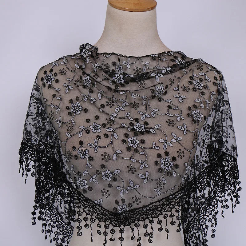 fashion flower polyester lace chiffon scarves