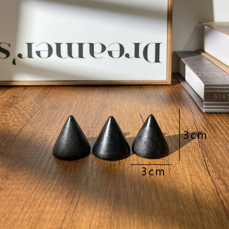 Black Solid Wood Ring Display Stand Cone Base Ring Holder Jewelry Storage Photography Props Geometric Pattern Premium Feeling Spray Paint