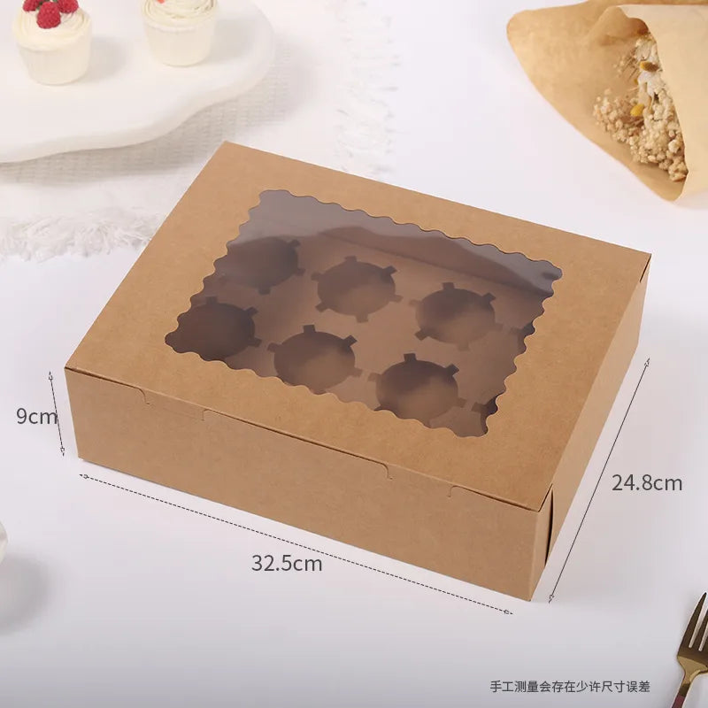 12-Pack Cupcake Boxes Pastry Baking Paper Transparent Window Cake Packaging Boxes Pastries Storage Simple Style Egg Tart Boxes