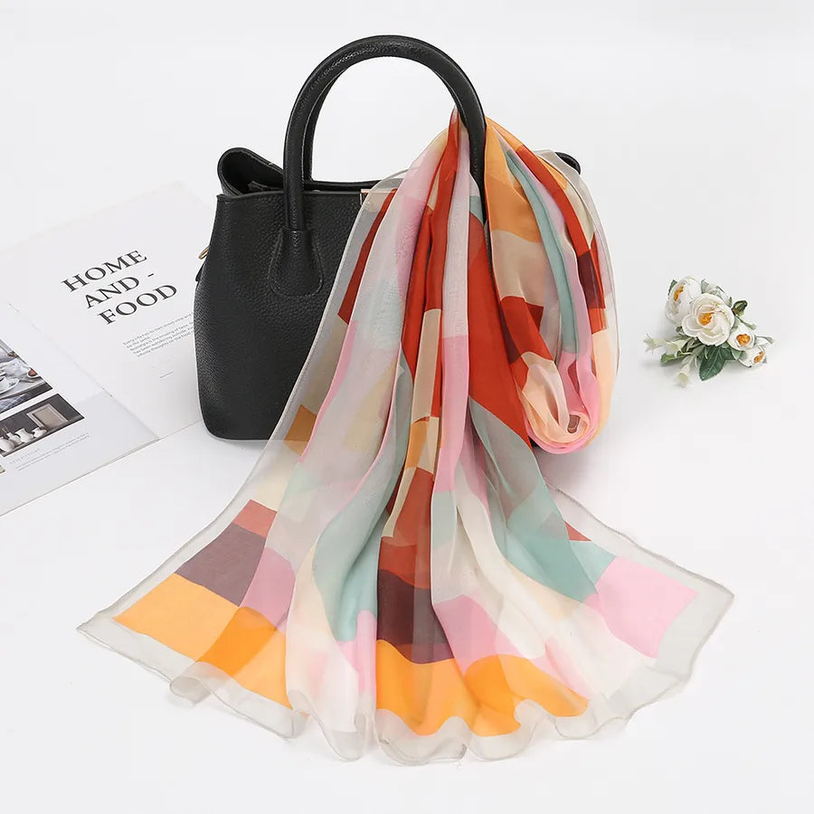 women's lady color block qiao qi silk scarves