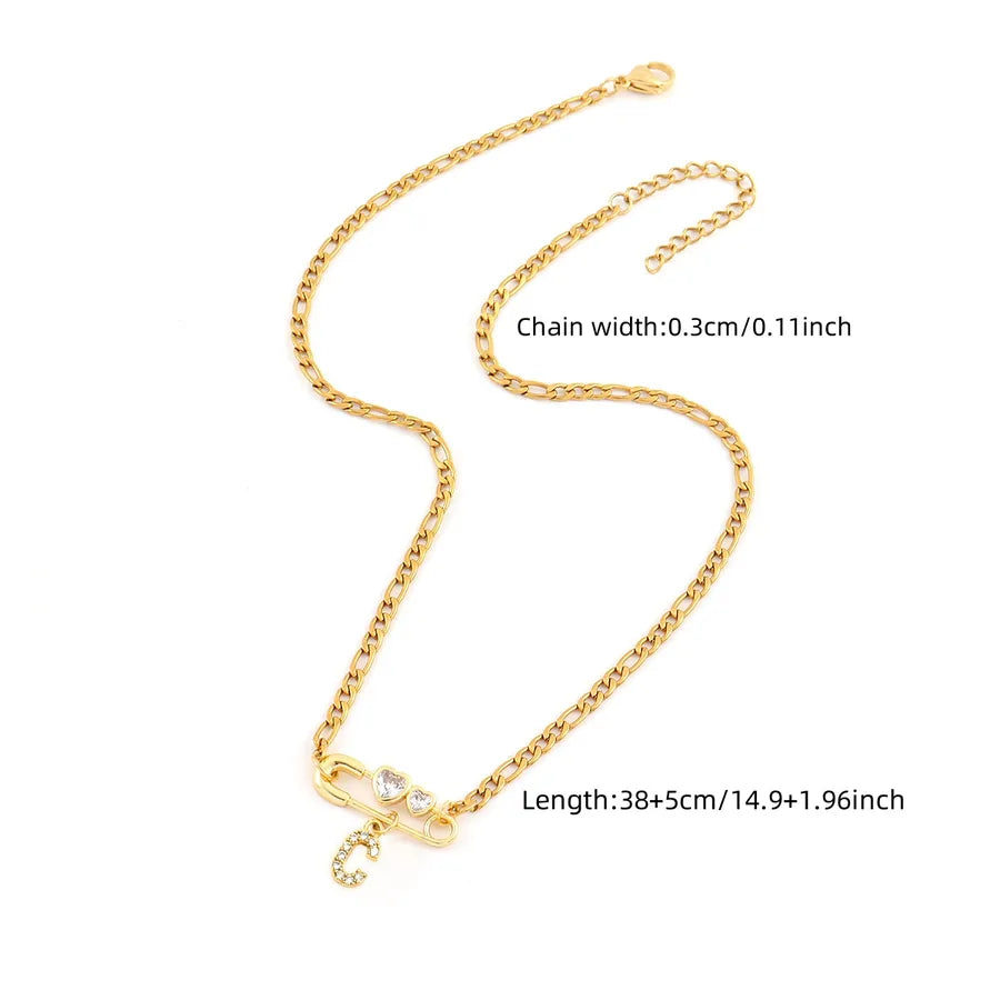 Wholesale Jewelry Elegant Simple Style Classic Style Pin Letter 201 Stainless Steel Artificial Crystal Copper figaro chain Pendant Necklace