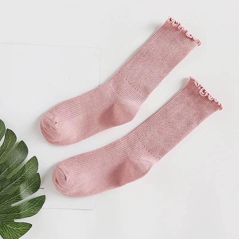 Stacked Socks Women's Japanese Style Autumn and Winter Cotton Thin Women's Socks Solid Color Wood Ear Retro Short Boots Socks