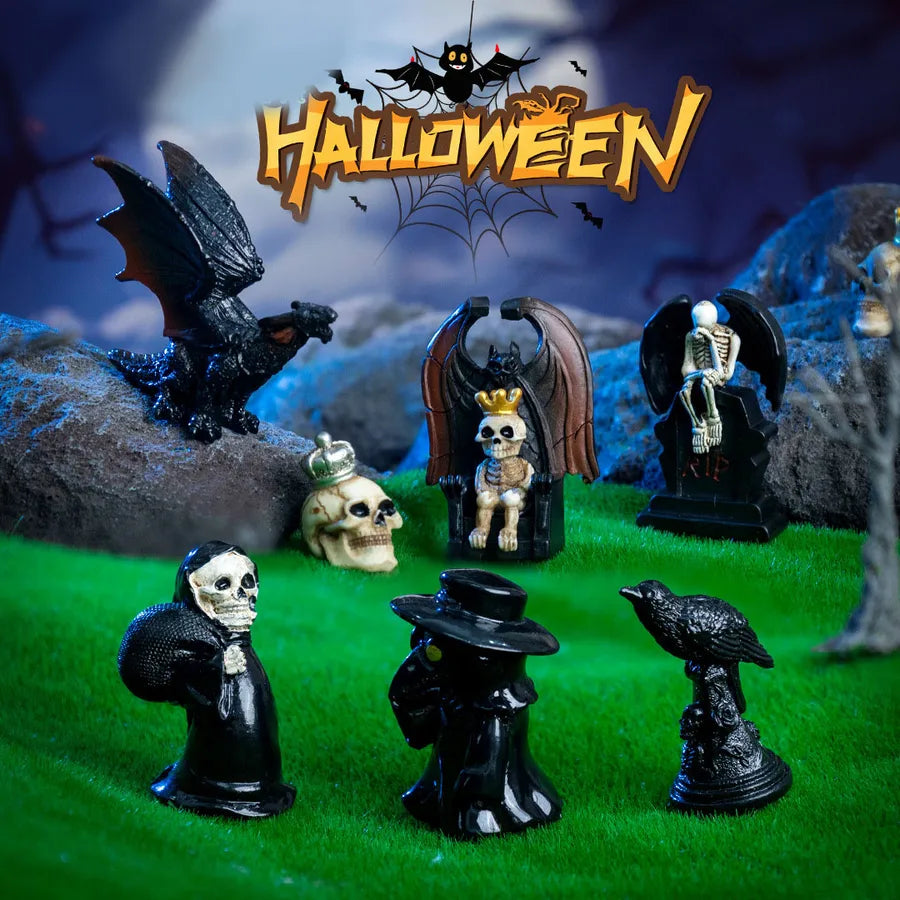 New Halloween Skeleton Bat Doll Diy Decorative Accessories Miniature Landscape Small Ornaments Resin Crafts Cartoon Style