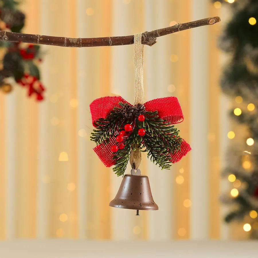 Iron Art Bell Butterfly Knot Red Fruit Pine Branch Decoration Christmas Tree Ornament Door Hanging Christmas Decorations