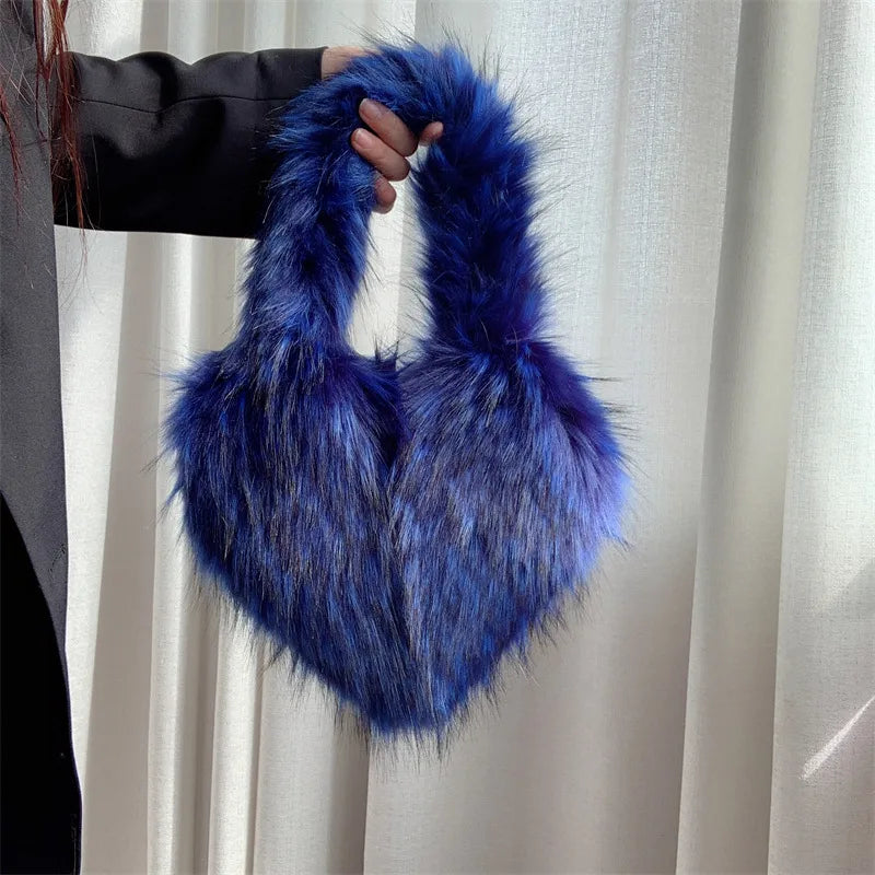 women's autumn&winter artificial wool solid color streetwear heart-shaped magnetic buckle handbag