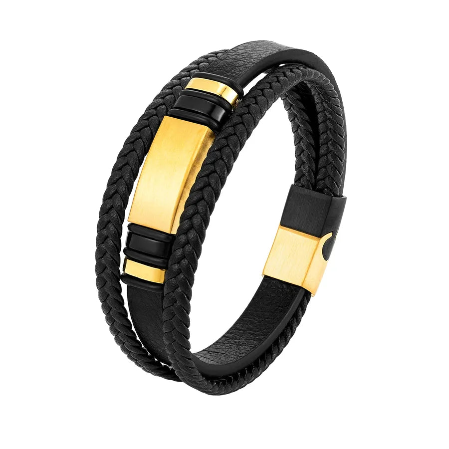 Exaggerated Geometric 316L Stainless Steel  Pu Leather Men's wristband Men Cord & Leather Bracelets