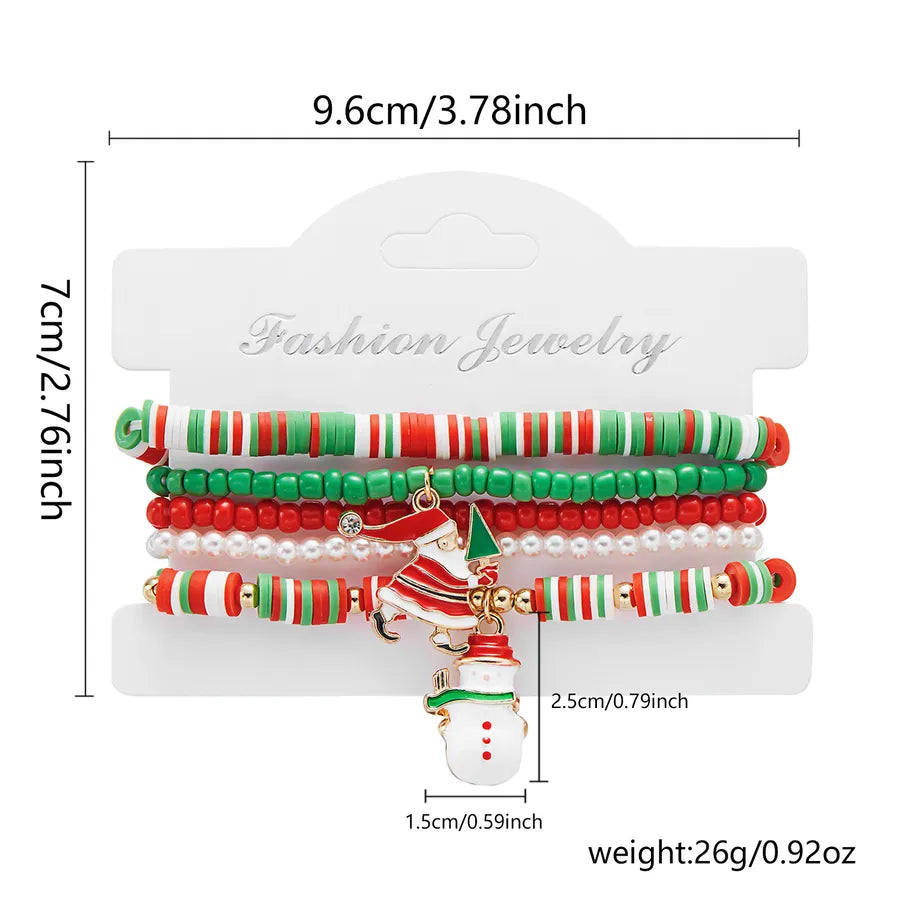 Handmade Christmas Themed Beaded Bracelet Set For Women Soft Clay Snowflake Letter Bracelets  Style