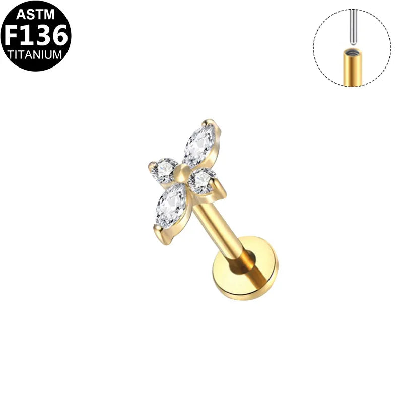 1 Piece Lip Rings Pastoral Commute Animal Fruit Titanium Alloy Plating Inlay Zircon 14K Gold Plated White Gold Plated Lip Rings Ear Cartilage Rings & Studs