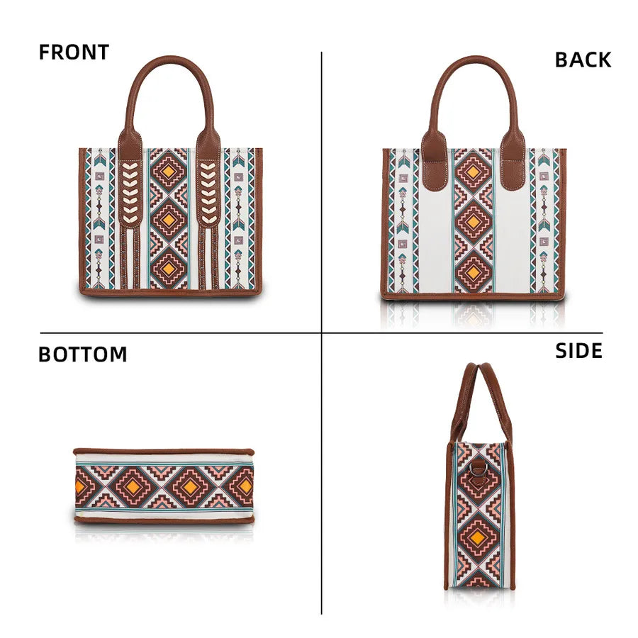 Women's Medium Canvas Stripe Vintage Style Square Zipper Bag Sets Handbag