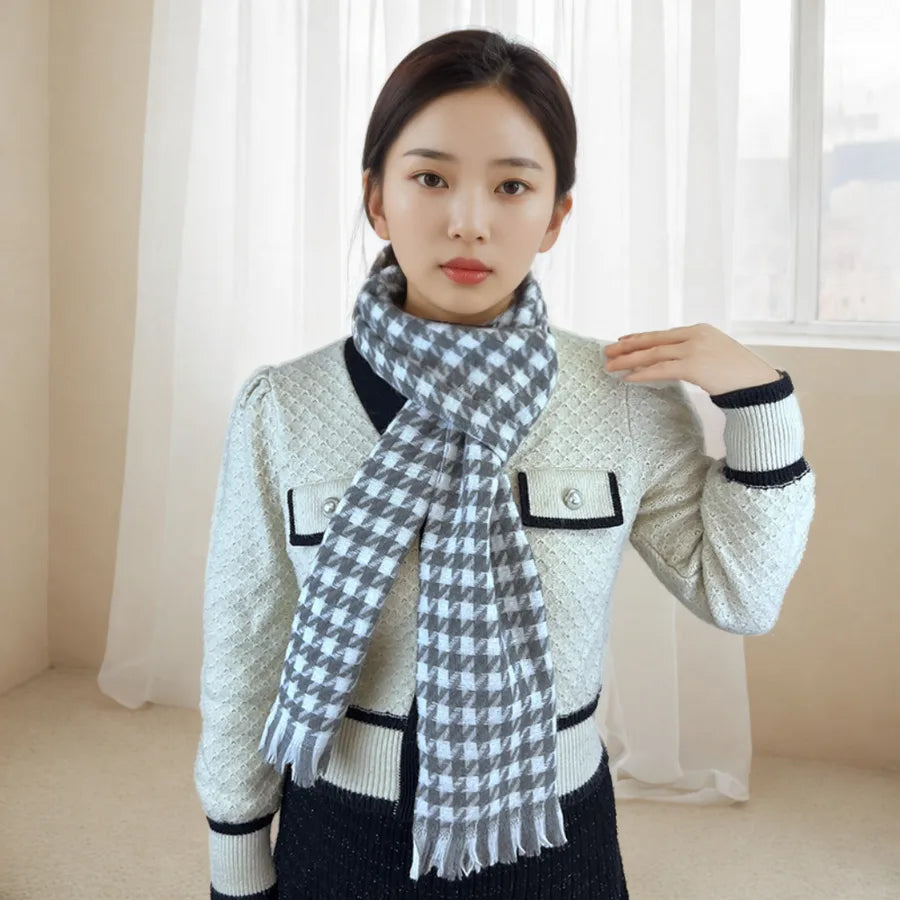 women's casual simple style color block imitation cashmere tassel scarf