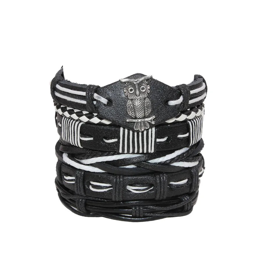 hot selling vintage men's bracelet 5-piece handmade woven cowhide wax rope adjustable bracelet jewelry wholesale