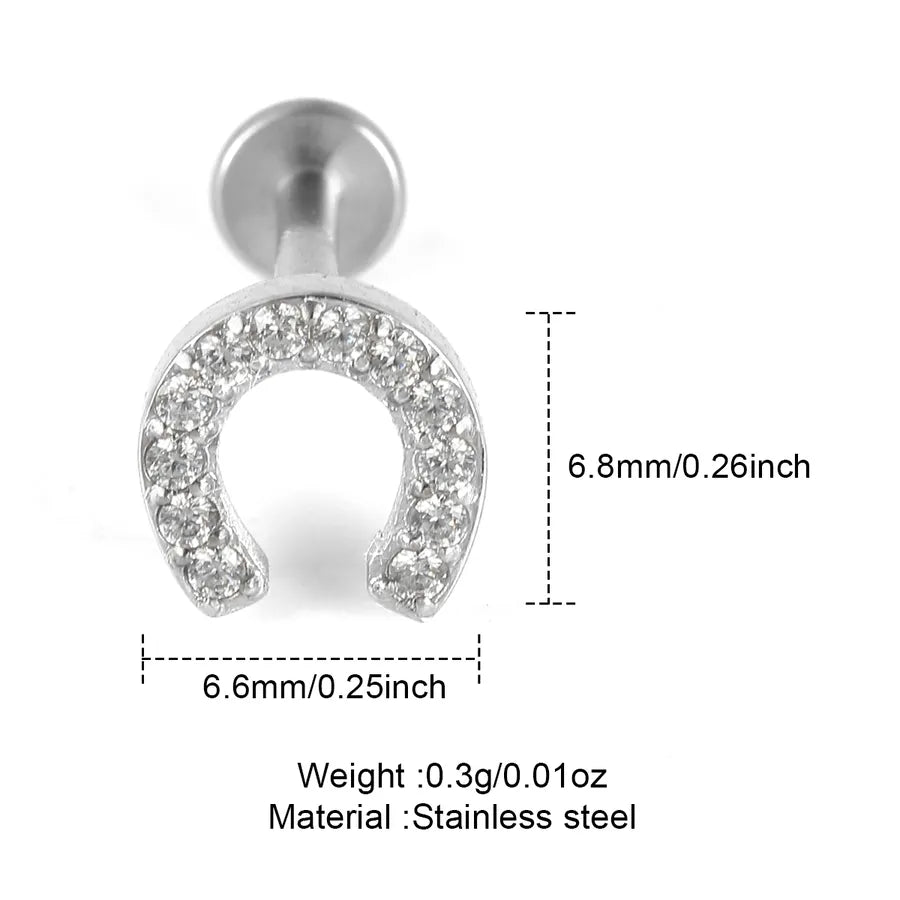 1 Piece Lip Rings Classic Style Solid Color 304 Stainless Steel 316 Stainless Steel  Polishing Inlay Zircon Lip Rings
