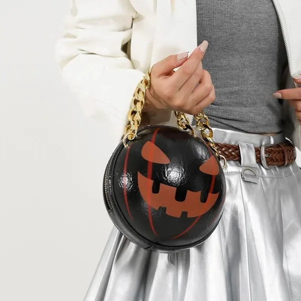 Halloween Small Round Crossbody Chain Shoulder Bag Casual Fashion Pumpkin Shape Ladies Satchel Handbag Trendy Leisure Tote