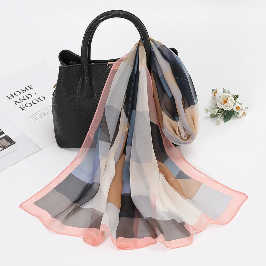 women's lady color block qiao qi silk scarves