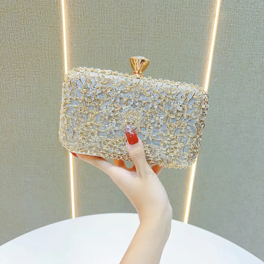 New Diamond Embedded Evening Handbag For Women Square Fashion Polyester Ball Gown Diamond Clutch Bag Ladies Party Purse