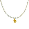 elegant cute sun freshwater pearl titanium steel plating 18k gold plated pendant necklace