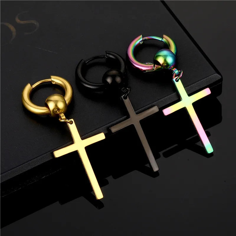 simple style cross titanium steel plating drop earrings 1 piece