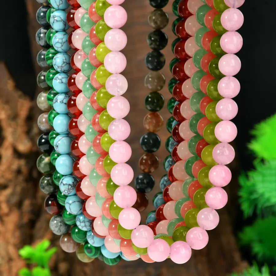 Pastoral Round Alloy natural stone Beaded Chain Necklace In Bulk