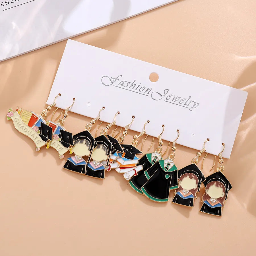1 Set Cute Retro Preppy Style Trencher cap Student Clothes Alloy Drop Earrings