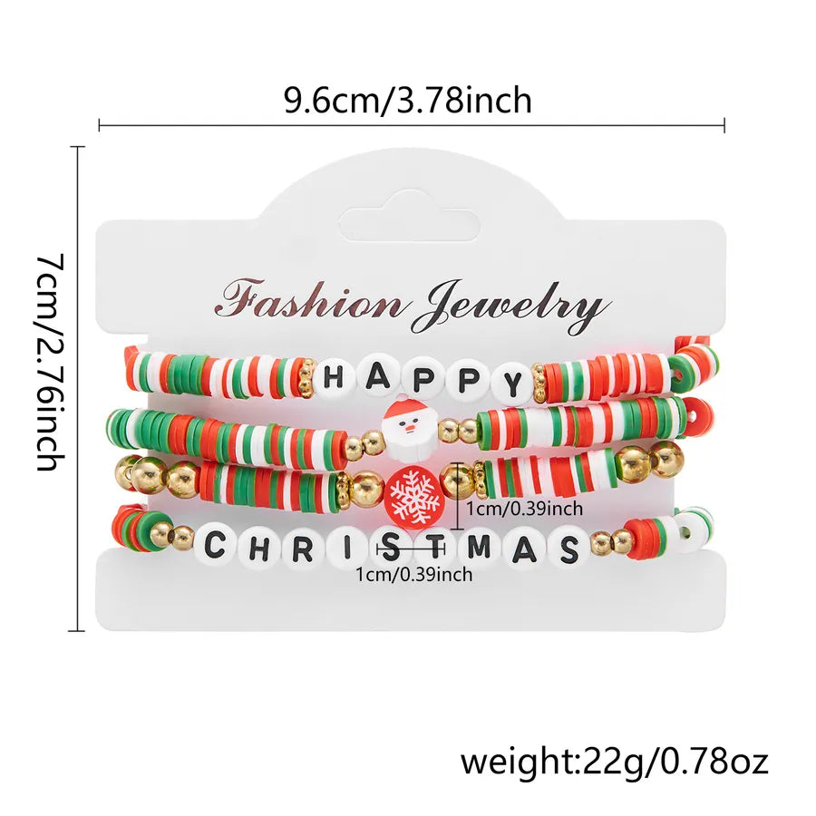 Handmade Christmas Themed Beaded Bracelet Set For Women Soft Clay Snowflake Letter Bracelets  Style