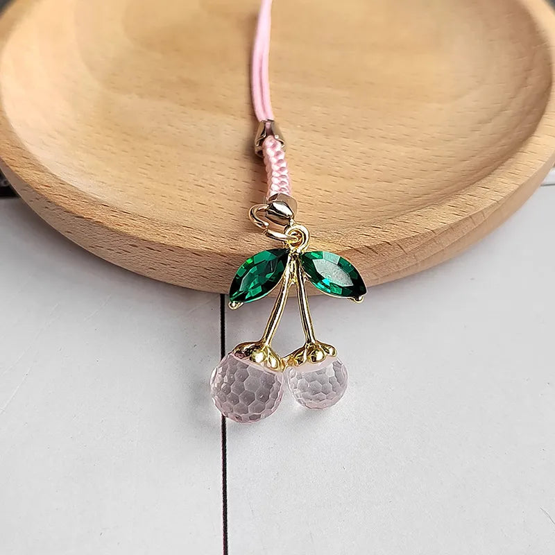 Cute Sweet Cherry Alloy Glass Bag Pendant Mobile Phone Chain