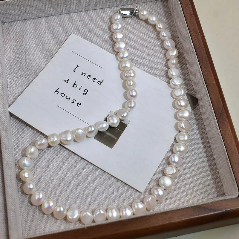 Natural Freshwater Double-Sided Glossy Pearl Necklace For Women Summer Luxury Fashion Pearl Clavicle Chain Jewelry