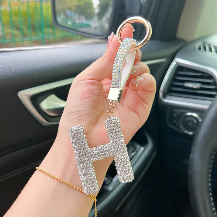 simple style letter rhinestone inlay rhinestones women's keychain