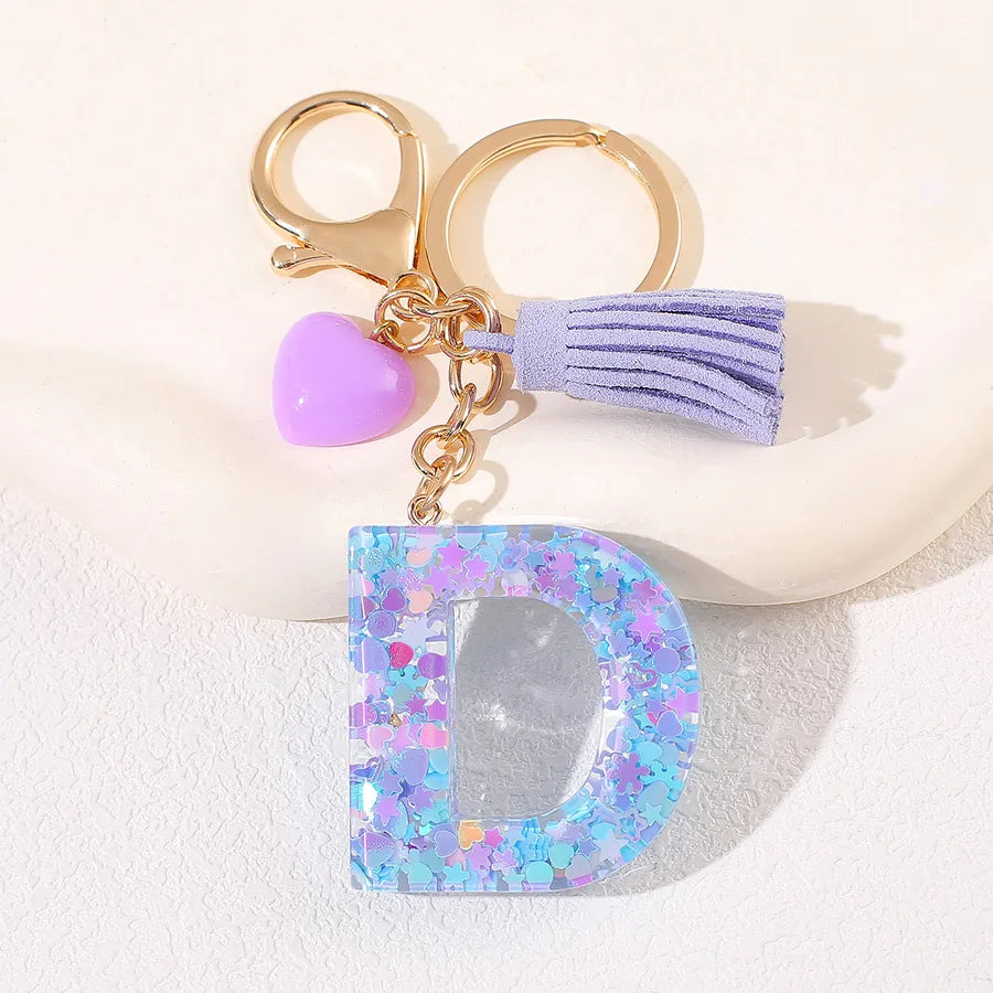 New Women's Purple Love Tassel 26 Letter Keychain Cute Car Key Chain Couple Backpack Jewelry