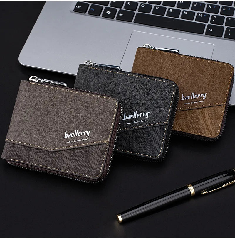 Men's Solid Color Pu Leather Zipper Small Wallets