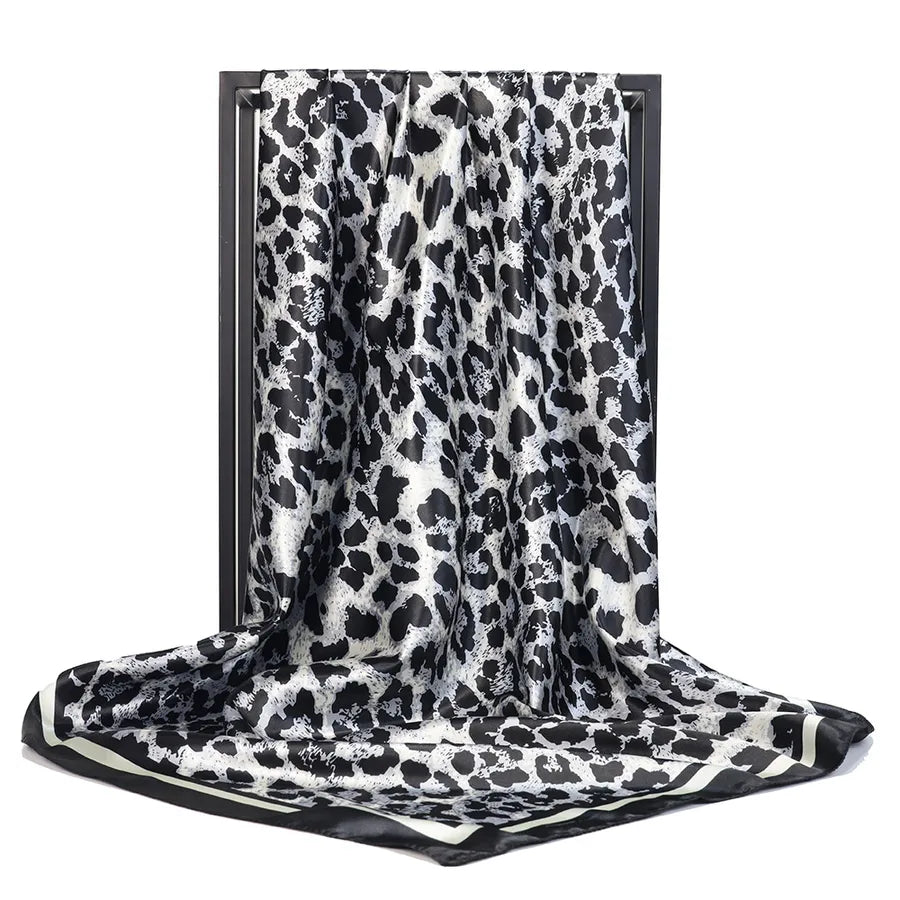 Unisex Vintage Style Leopard Satin Silk Scarf