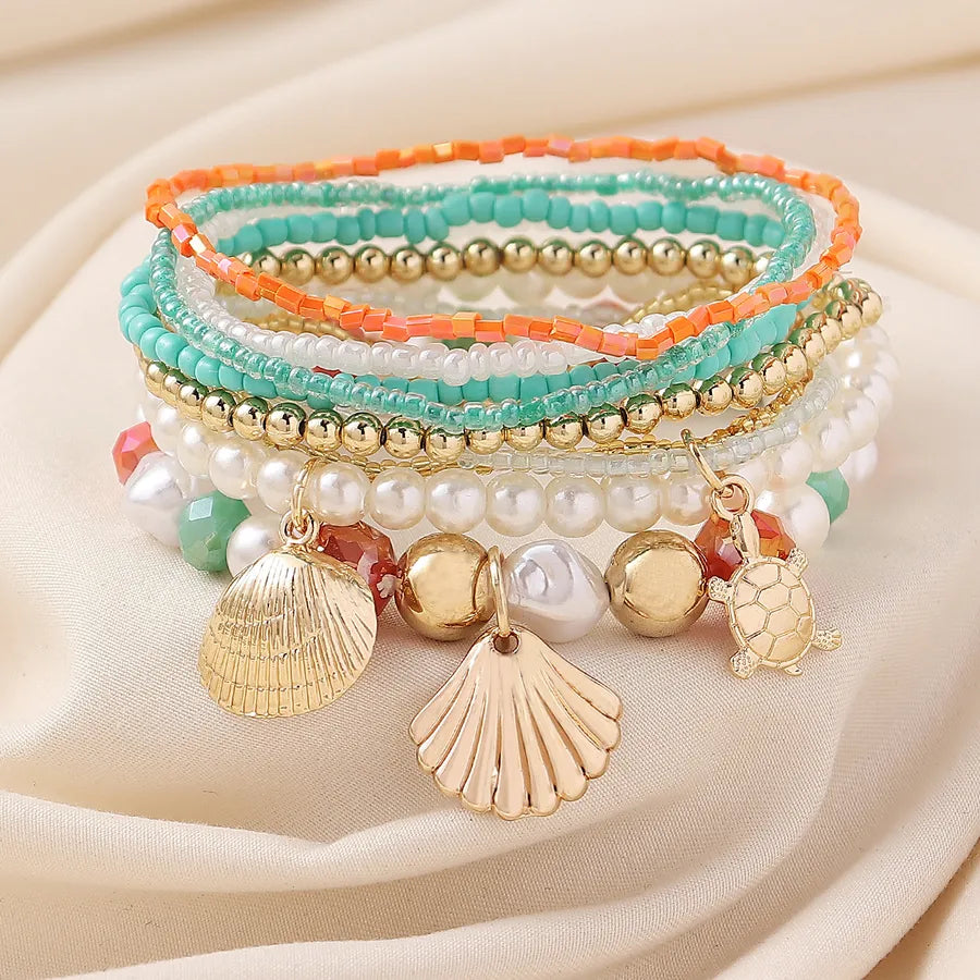 Wholesale Jewelry Fairy Style Vacation Marine Style Scallop Turtle Shell Imitation Pearl millet beads Zinc alloy Anklet
