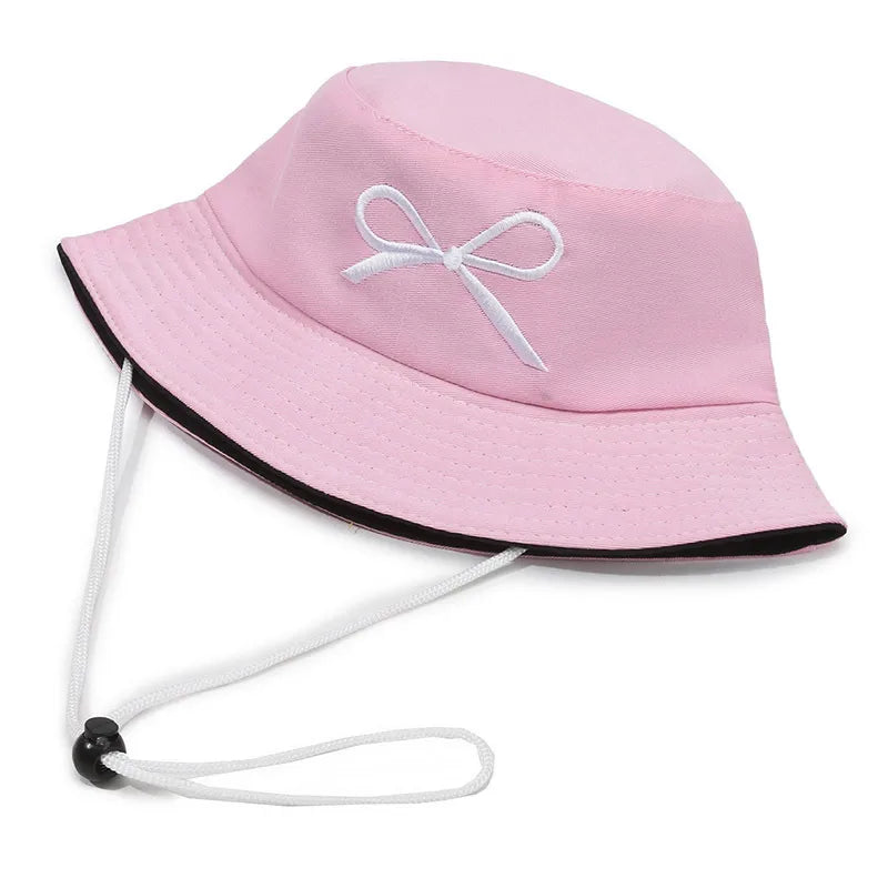 Women's Sweet Bow Knot Embroidery Wide Eaves Bucket Hat